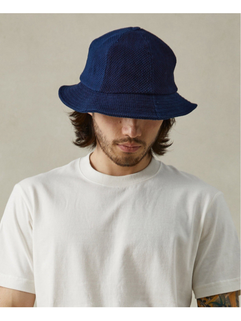 Indigo-Dyed Sashiko Bucket Hat